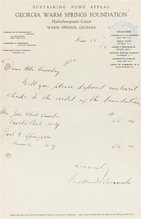 * ROOSEVELT, Franklin Delano (1882-1945). Autographed letter signed ("Franklin D. Roosevelt"), to Mr. Crowley, 18  November 1