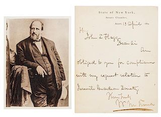 * TWEED, William M. ("Boss"). Autographed letter signed ("Wm. Tweed"), as New York Senator, to John L. Flagg, Albany, 13 Apri