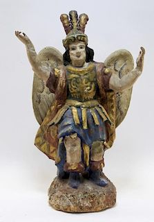 18C. European Polychrome Wood Archangel Carving