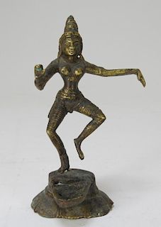 19C. Indian Gilt Bronze Figural Oil Lamp of Shiva