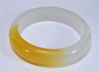 19C. Chinese Celadon Russet Jade Bangle Bracelet