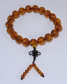 19C. Chinese Amber Bead Necklace