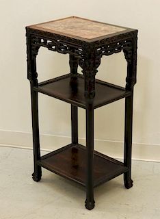 19C Chinese Carved Hardwood Marble Top Table Stand