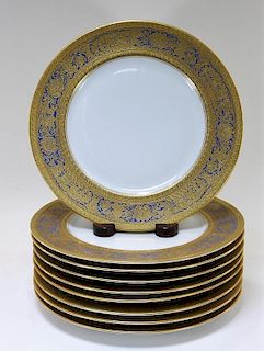 8 Heinrich & Co Bavarian Gilt Blue Porcelain Plate