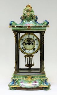 Ansonia Porcelain & Brass Crystal Regulator Clock