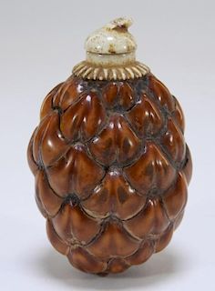 18C Chinese Lacquered Pinecone Bone Snuff Bottle