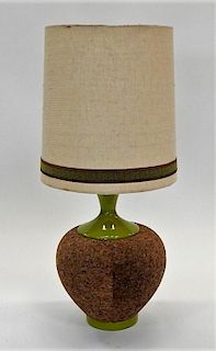 C.1960 MCM Neon Green Ceramic Cork Table Lamp