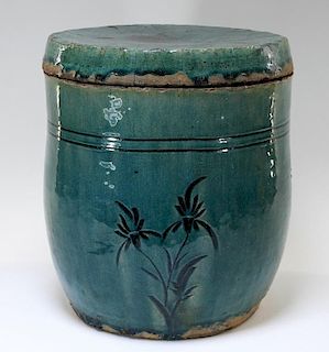 18C. Chinese Turquoise Earthenware Covered Jar
