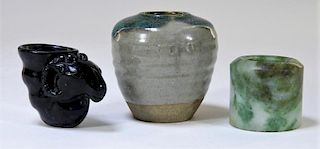 3PC Chinese Qing Dynasty Jade Pottery Onyx Group