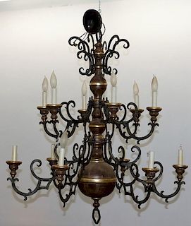 Patinated Brass Two Tier Baluster Chandelier