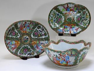 3PC Chinese Rose Medallion Porcelain Platter Bowl