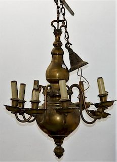 Patinated Brass 8 Arm Baluster Form Chandelier