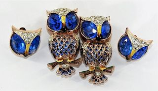 Coro Craft Enameled Sterling Silver Owl Duet Set