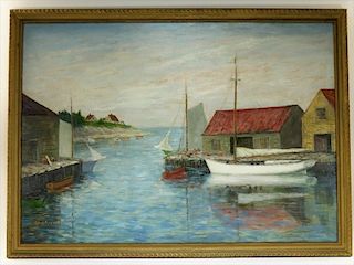 Charles E. D. Rodick Impressionist Harbor Painting