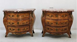 PR French Parquetry Marble Top Bombay Commodes