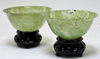 PR Chinese Export Carved Hardstone Jade Tea Bowls