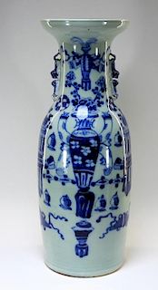 19C. Chinese Blue & White Celadon Porcelain Vase