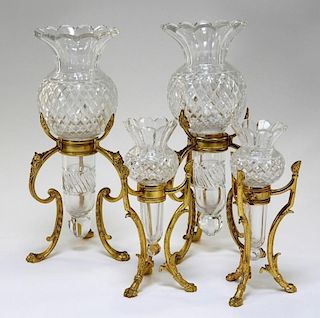 2PR F & C Osler Gilt Bronze Cut Glass Flower Vases