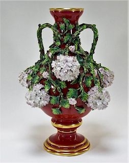 19C German Dresden Meissen Porcelain Snowball Vase