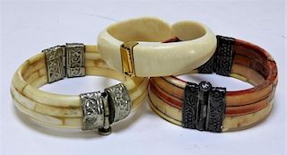3PC Chinese Carved Ivory Bangle Bracelet Group