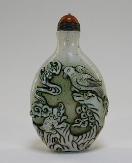 19C. Chinese Snowflake Peking Glass Snuff Bottle