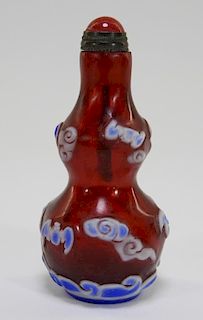 Chinese Double Gourd Peking Glass Overlay Snuff