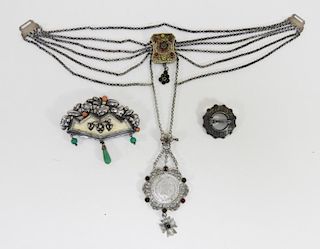 3PC European Victorian Silver Necklace Pin Group