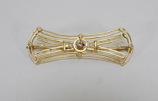 American Art Nouveau Gold Diamond Pearl Brooch