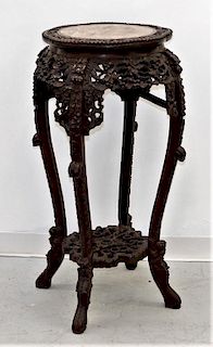 FINE Chinese Carved Hardwood & Marble Top Stand