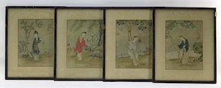Set 4 18C. Chinese WC Paintings of Courtesan Women