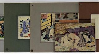 5 18C Japanese Shunga Erotic Nude Woodblock Prints