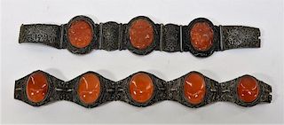 2 Chinese Agate & Silver Filigree Bracelets