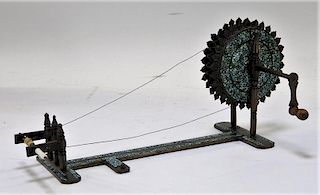 FINE 19C. Indian Bronze Charkha Spinning Wheel
