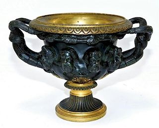 French Bronze Figural Two Handled Garniture Urn