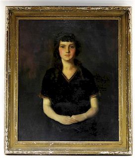 Boston School Portrait Painting of Young Woman