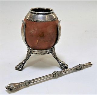 19C. Argentinean Silver Mounted Yerba Mate Gourd