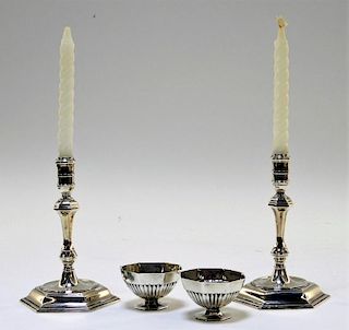 PR English Sterling Silver Candlesticks & Salts