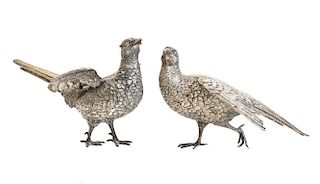 Pair Large Sterling Silver Pheasant Figures