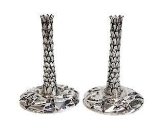 Pair Sterling  Palm Tree Candlesticks for Tiffany & Co.