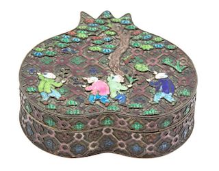 A Chinese Enamel on Copper Onion-Form Covered Box Width 3 inches.