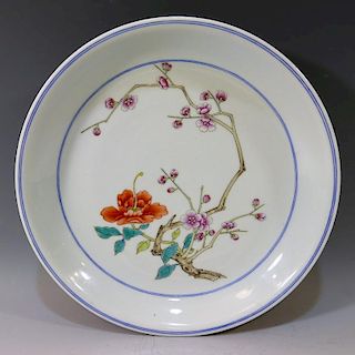 CHINESE ANTIQUE IMPERIAL FAMILLE ROSE PORCELAIN PLATE - TONGZHI MARK AND PERIOD