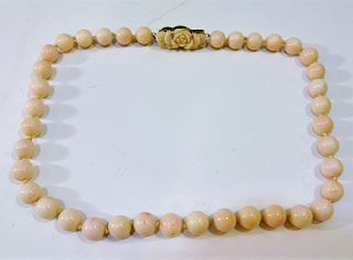 LARGE 14K GOLD ANGEL SKIN CORAL BEADS NECKLACE