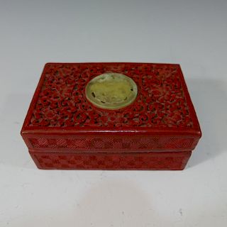 CHINESE ANTIQUE CARVED LACQUER CINNABAR BOX - 19TH CENTURY