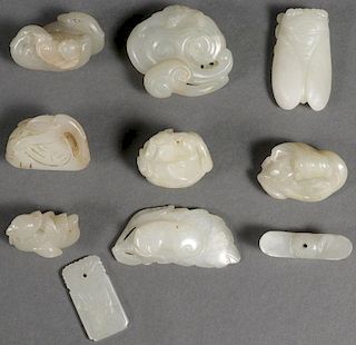 10 CHINESE JADE PENDANTS, MOSTLY QING DYNASTY