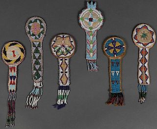 A GROUP OF NATIVE AMERICAN BEADED WATCH FOBS
