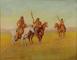 A PAIR OF NATIVE AMERICAN THEMED OIL PAINTINGS