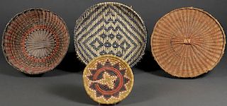 FOUR HOPI WOVEN BASKETS, CIRCA 1920 AND LATER