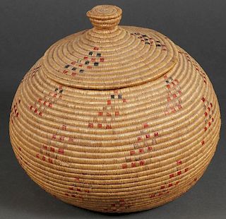 A LARGE AND ATTRACTIVE ESKIMO LIDDED BASKET