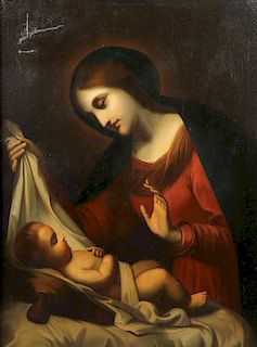 OIL PAINTING OF MADONNA & CHILD AFTER CARLO DOLCI