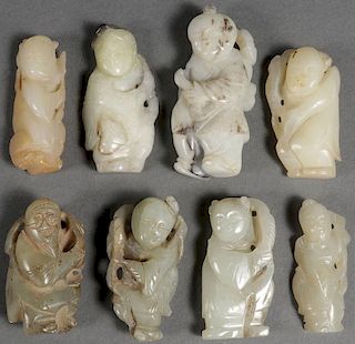 8 CHINESE JADE AND HARDSTONE CARVED IMMORTALS